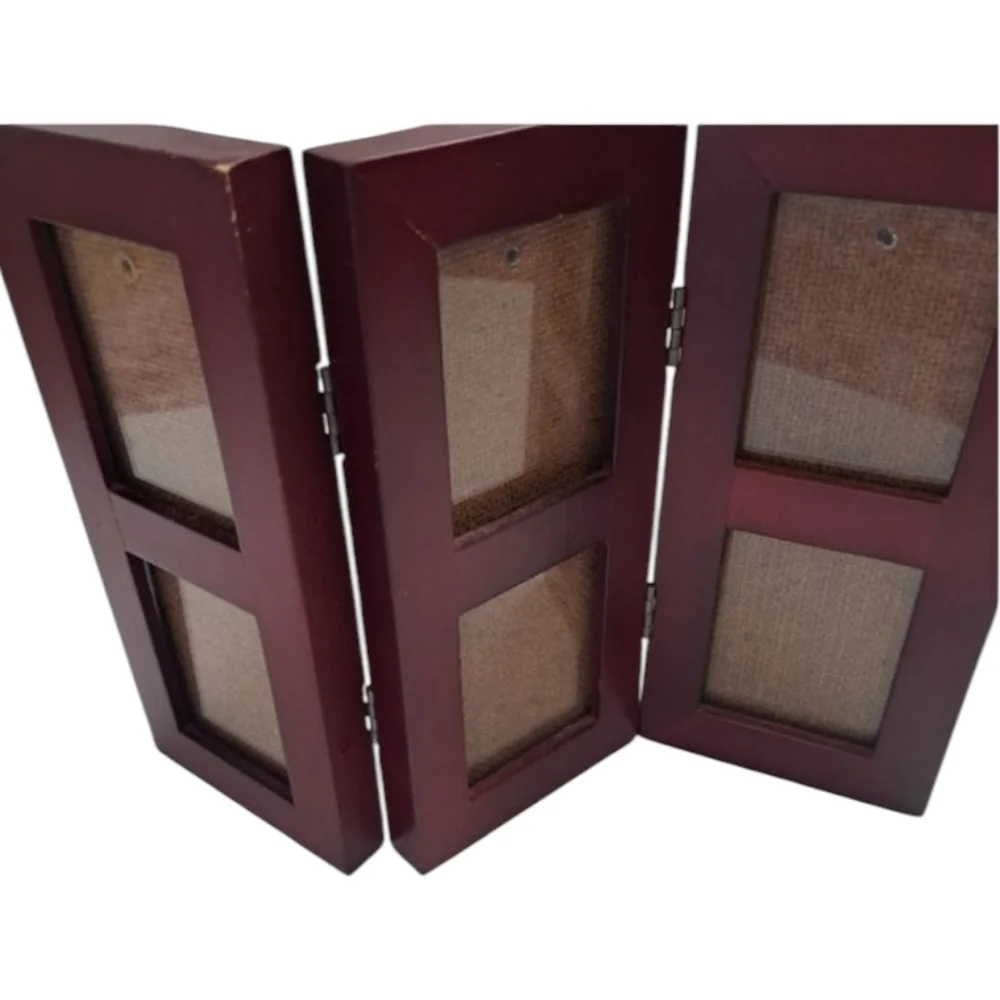 Vintage Elegant Red Triple Wood Frame Six Mini Photos Keepsake